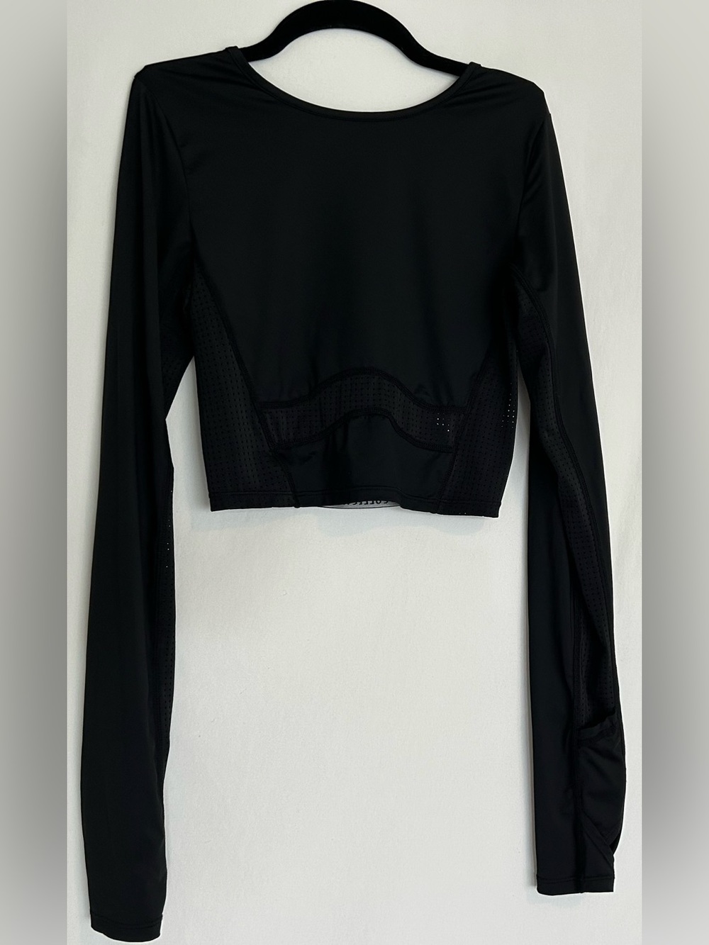 BUNDLE (2)-Buffbunny Wmn SzS Cadi Heather Blue & Black Long Sleeve Mesh Crop Top - Picture 2 of 12